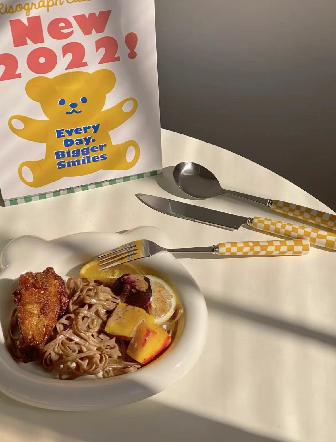 Modern Checkered Flatware Set (6 pcs) – Stainless Steel Silverware with Colorful Handles