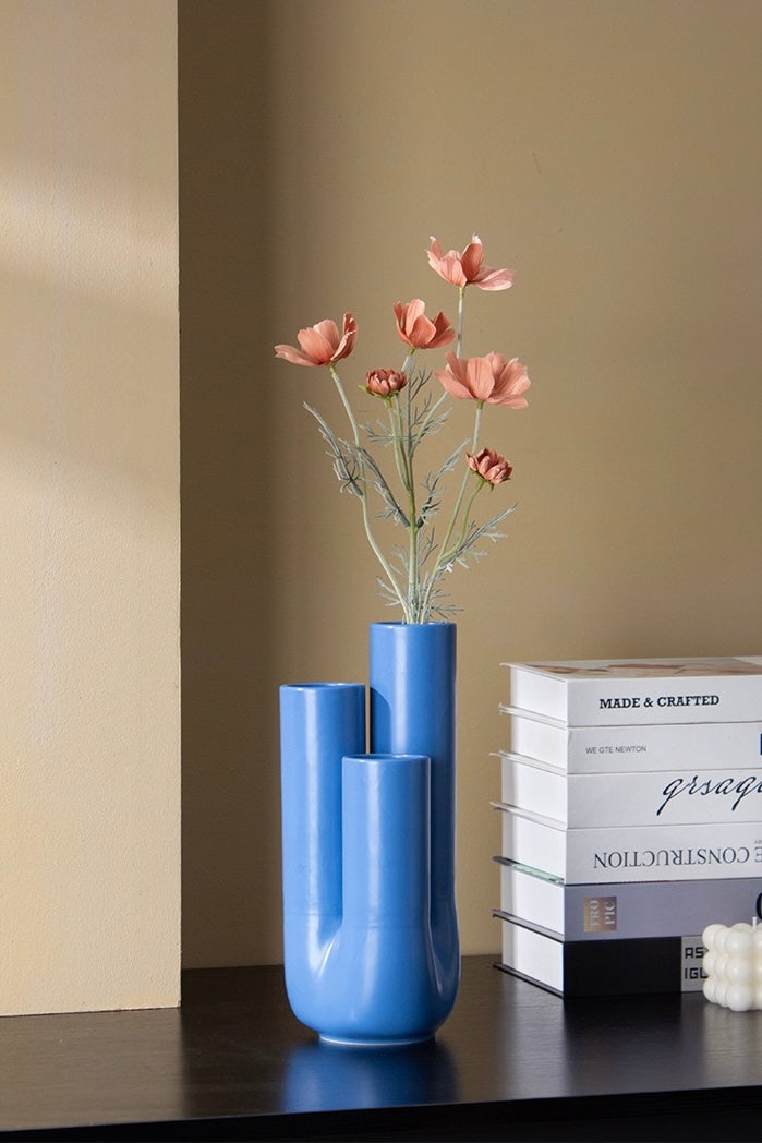 Handmade Funky Memphis Vase – Triple-Stems Ceramic Decorative Vessel