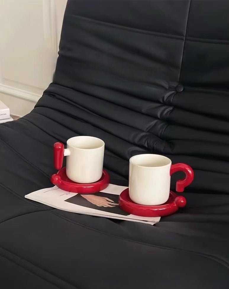 Ceramic Mug & Saucer Set – “!?” Emoji Handle