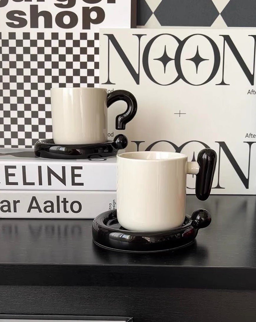 Ceramic Mug & Saucer Set – “!?” Emoji Handle
