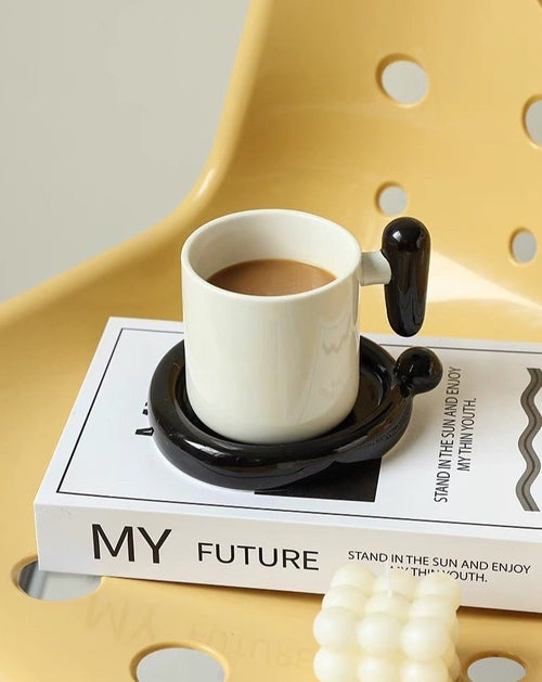 Ceramic Mug & Saucer Set – “!?” Emoji Handle