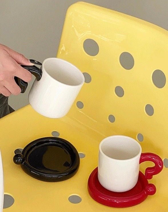 Ceramic Mug & Saucer Set – “!?” Emoji Handle