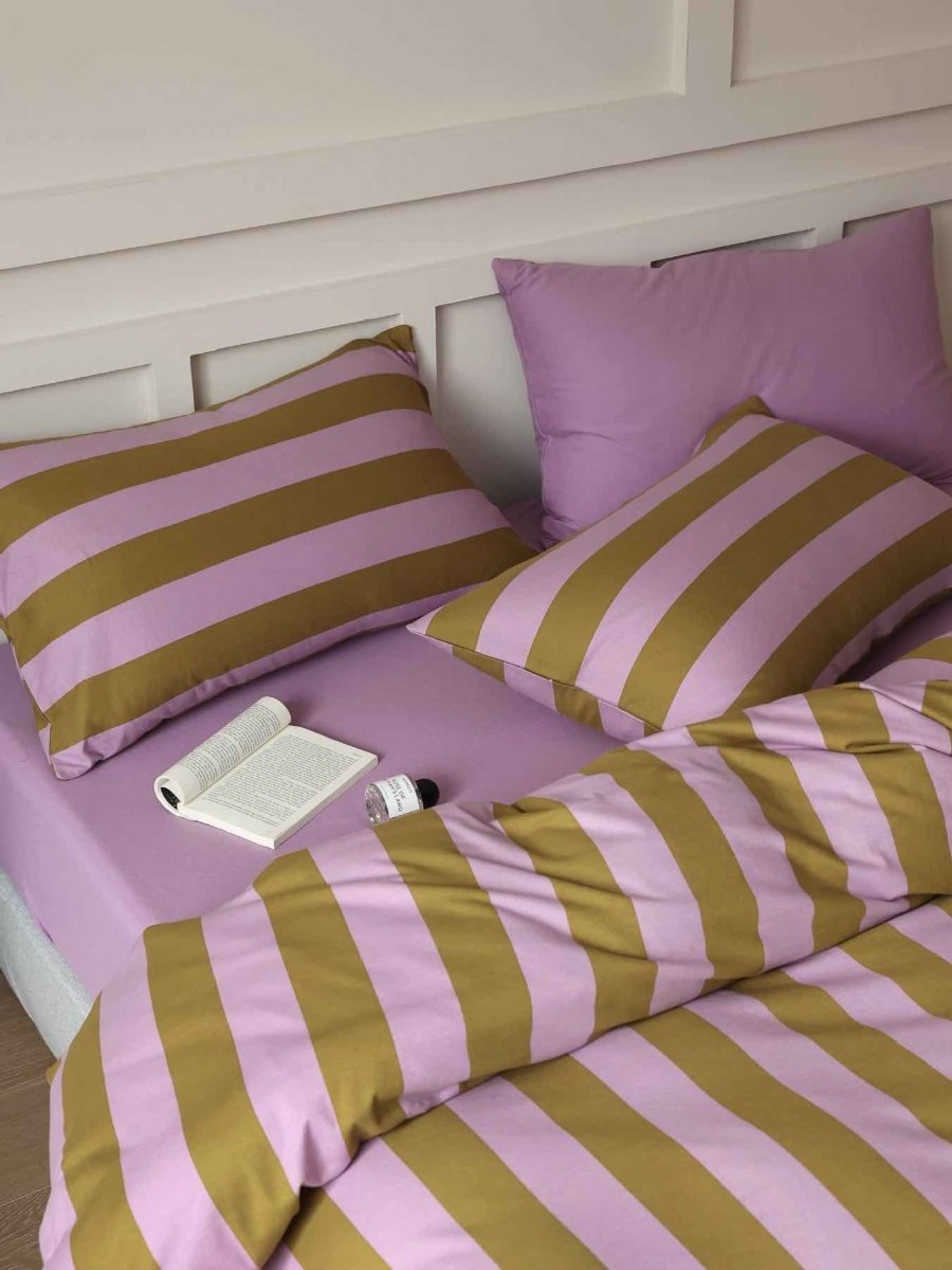 Dopamine Stripe Bedding Set — Queen Size, 3pcs Organic Cotton