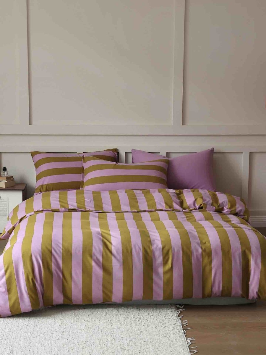 Dopamine Stripe Bedding Set — Queen Size, 3pcs Organic Cotton