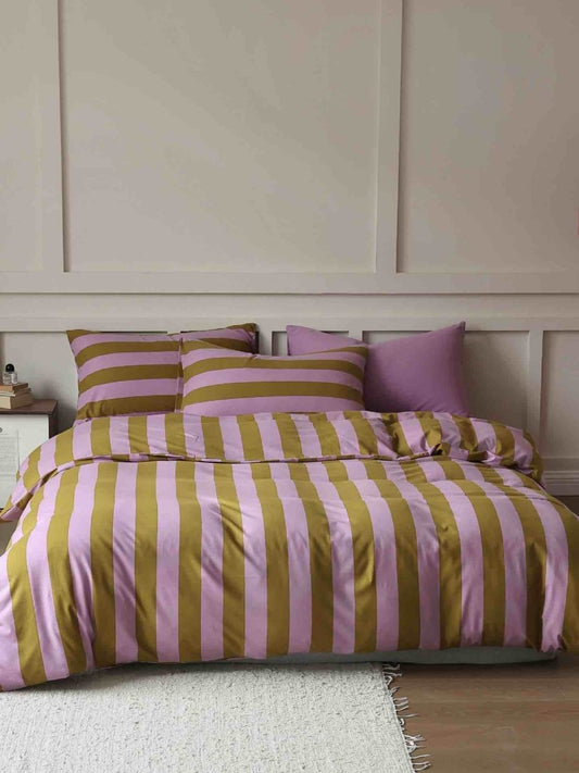 Dopamine Stripe Bedding Set — Queen Size, 3pcs Organic Cotton