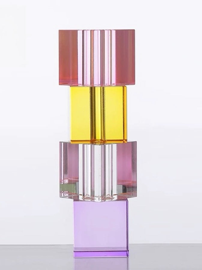 Modern Crystal Cube Bud Vase – Rainbow Dopamine Decorative Centerpiece