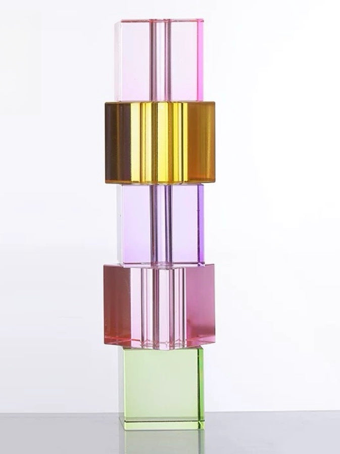 Modern Crystal Cube Bud Vase – Rainbow Dopamine Decorative Centerpiece