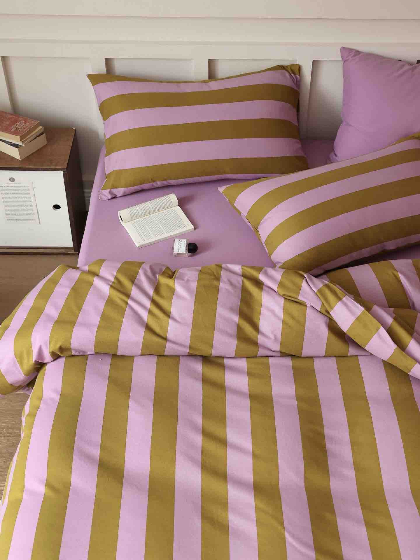 Dopamine Stripe Bedding Set — Queen Size, 3pcs Organic Cotton