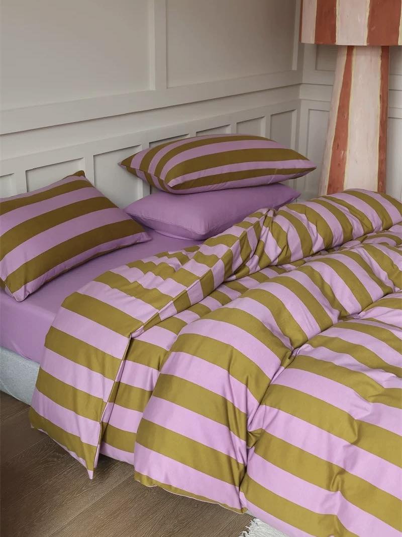 Dopamine Stripe Bedding Set — Queen Size, 3pcs Organic Cotton