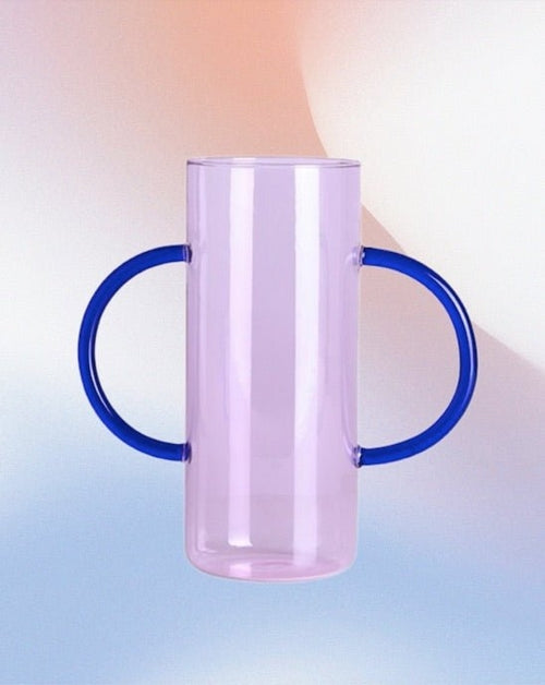 Dual-Handle Dopamine Glass Vase – Whimsical Handblown Flower Vessel