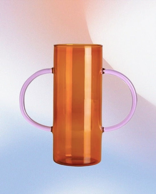 Dual-Handle Dopamine Glass Vase – Whimsical Handblown Flower Vessel