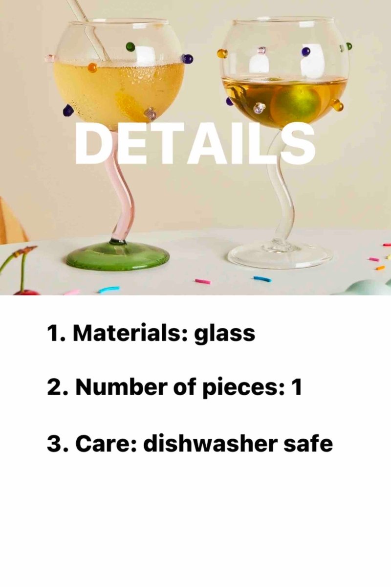 Handblown Rainbow Sprinkles Wine Glasses – Whimsical Coupe Set with Wavy Stem