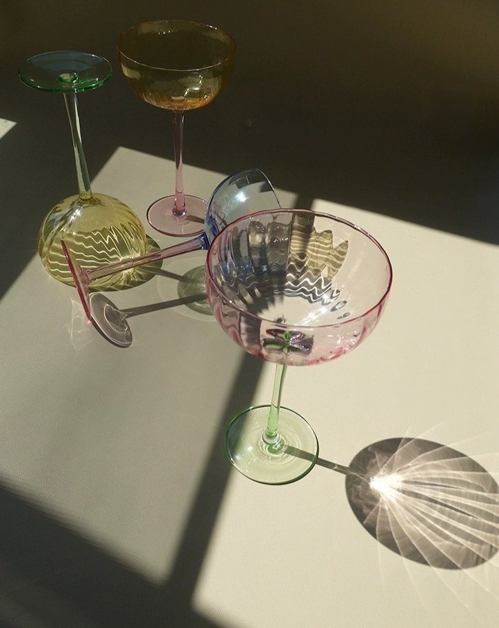 Retro Pastel Cocktail Glasses Coupe Set (4 pcs) – Handblown Vintage-Inspired Party Glassware