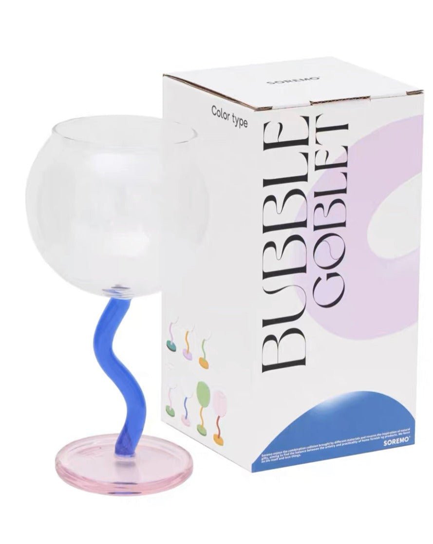 Handblown Bubble Wine Glass – Retro Wavy Stem Party Glassware