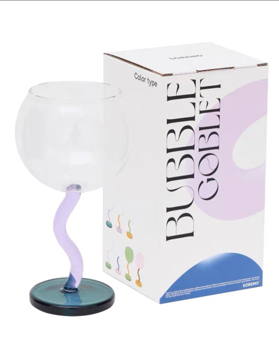 Handblown Bubble Wine Glass – Retro Wavy Stem Party Glassware