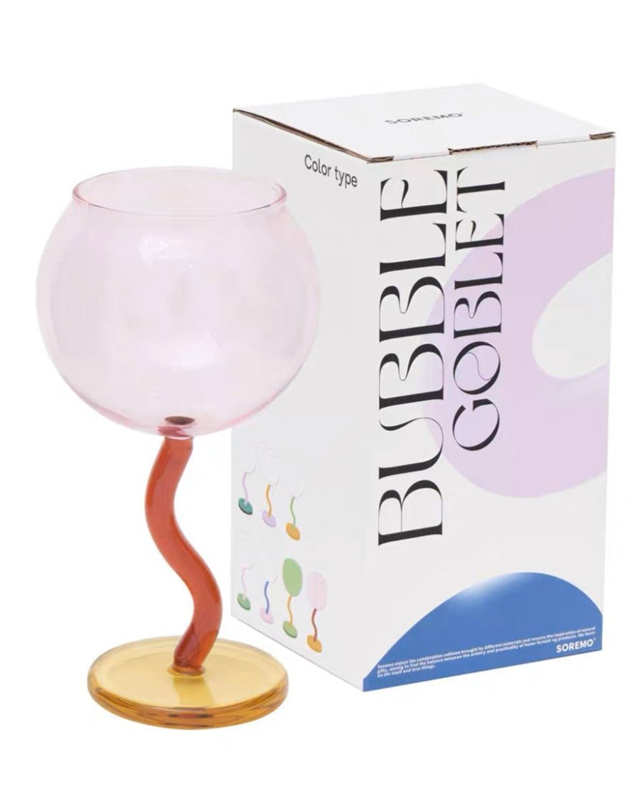Handblown Bubble Wine Glass – Retro Wavy Stem Party Glassware