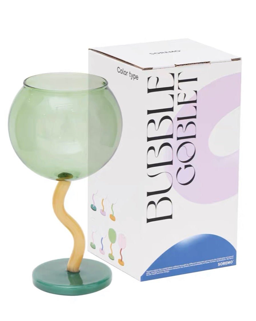 Handblown Bubble Wine Glass – Retro Wavy Stem Party Glassware