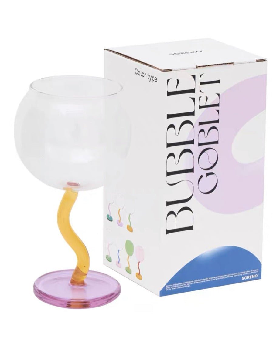 Handblown Bubble Wine Glass – Retro Wavy Stem Party Glassware