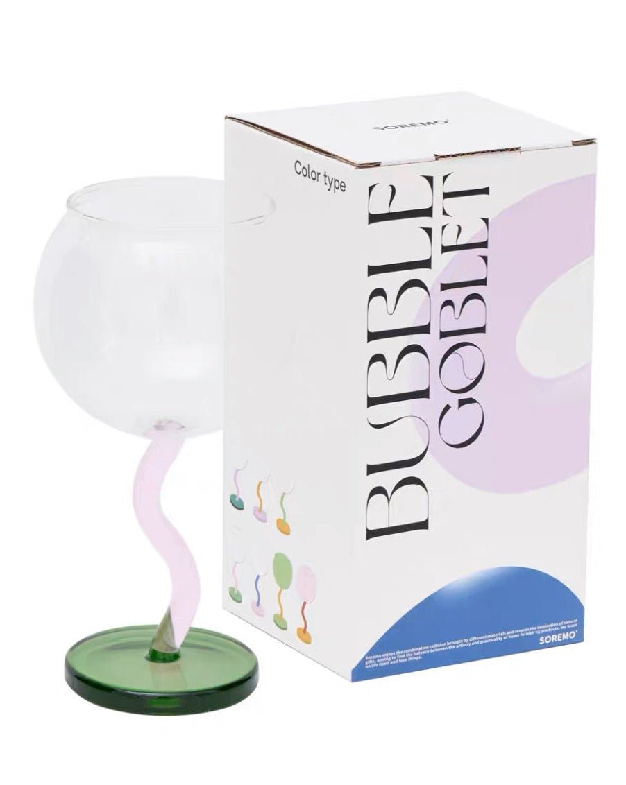 Handblown Bubble Wine Glass – Retro Wavy Stem Party Glassware