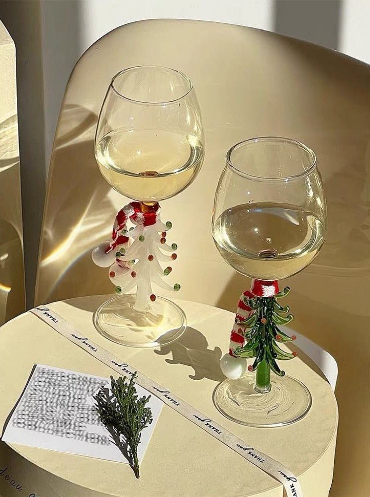 Handblown Christmas Tree Wine Glasses (Set of 2) – Whimsical Holiday Glassware