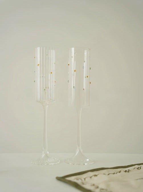 Handblown Rainbow Sprinkles Champagne Flutes (Set of 2)