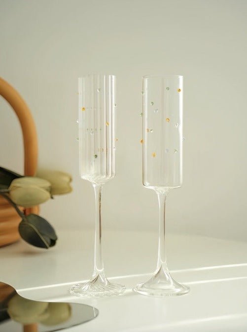 Handblown Rainbow Sprinkles Champagne Flutes (Set of 2)