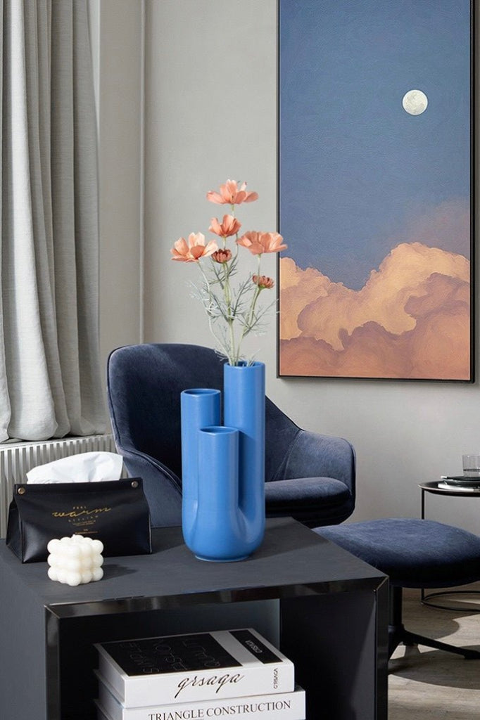 Handmade Funky Memphis Vase – Triple-Stems Ceramic Decorative Vessel