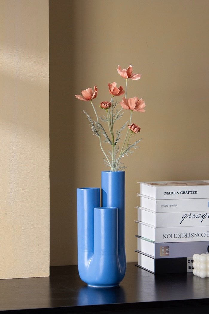 Handmade Funky Memphis Vase – Triple-Stems Ceramic Decorative Vessel