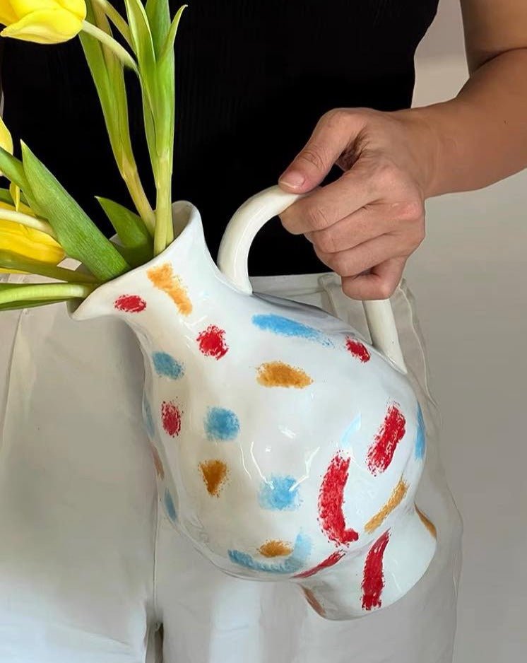 Handmade Nordic Ceramic Jug Vase – Minimalist Pottery for Floral Decor