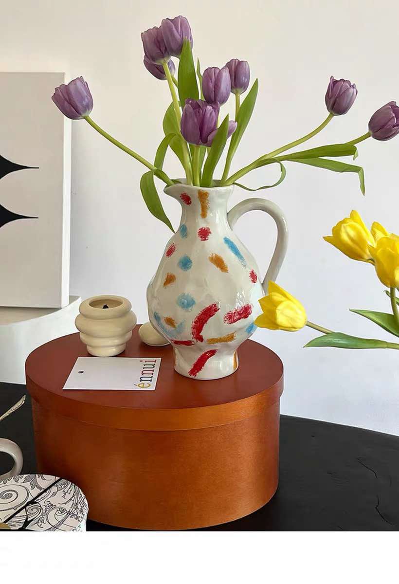 Handmade Nordic Ceramic Jug Vase – Minimalist Pottery for Floral Decor