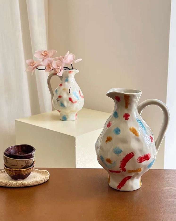 Handmade Nordic Ceramic Jug Vase – Minimalist Pottery for Floral Decor