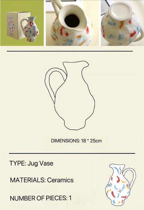 Handmade Nordic Ceramic Jug Vase – Minimalist Pottery for Floral Decor