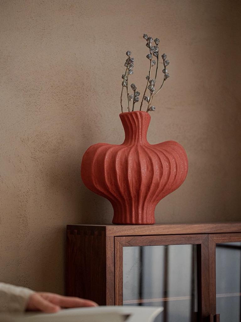 Handmade Wabi-Sabi Ceramic Vase – Red, Black & White