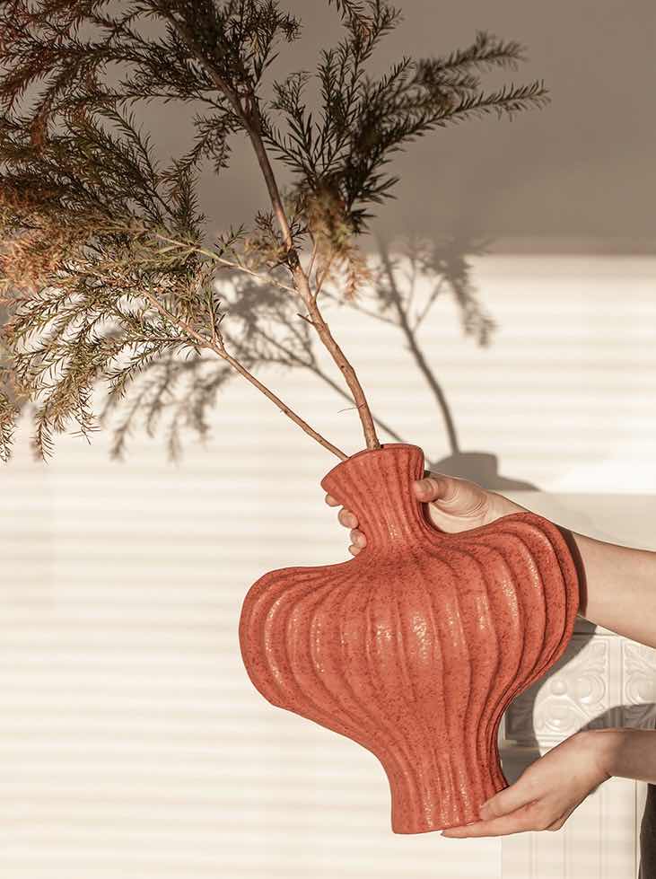 Handmade Wabi-Sabi Ceramic Vase – Red, Black & White