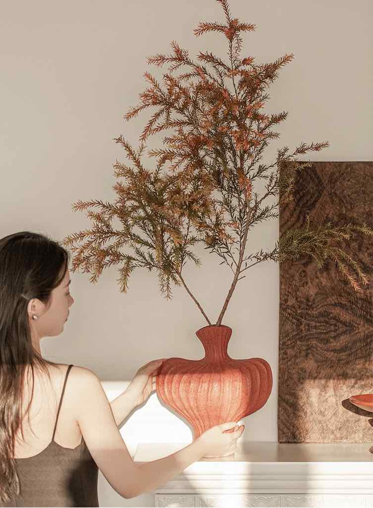 Handmade Wabi-Sabi Ceramic Vase – Red, Black & White