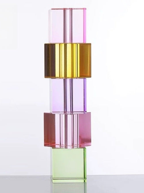 Modern Crystal Cube Bud Vase – Rainbow Dopamine Decorative Centerpiece