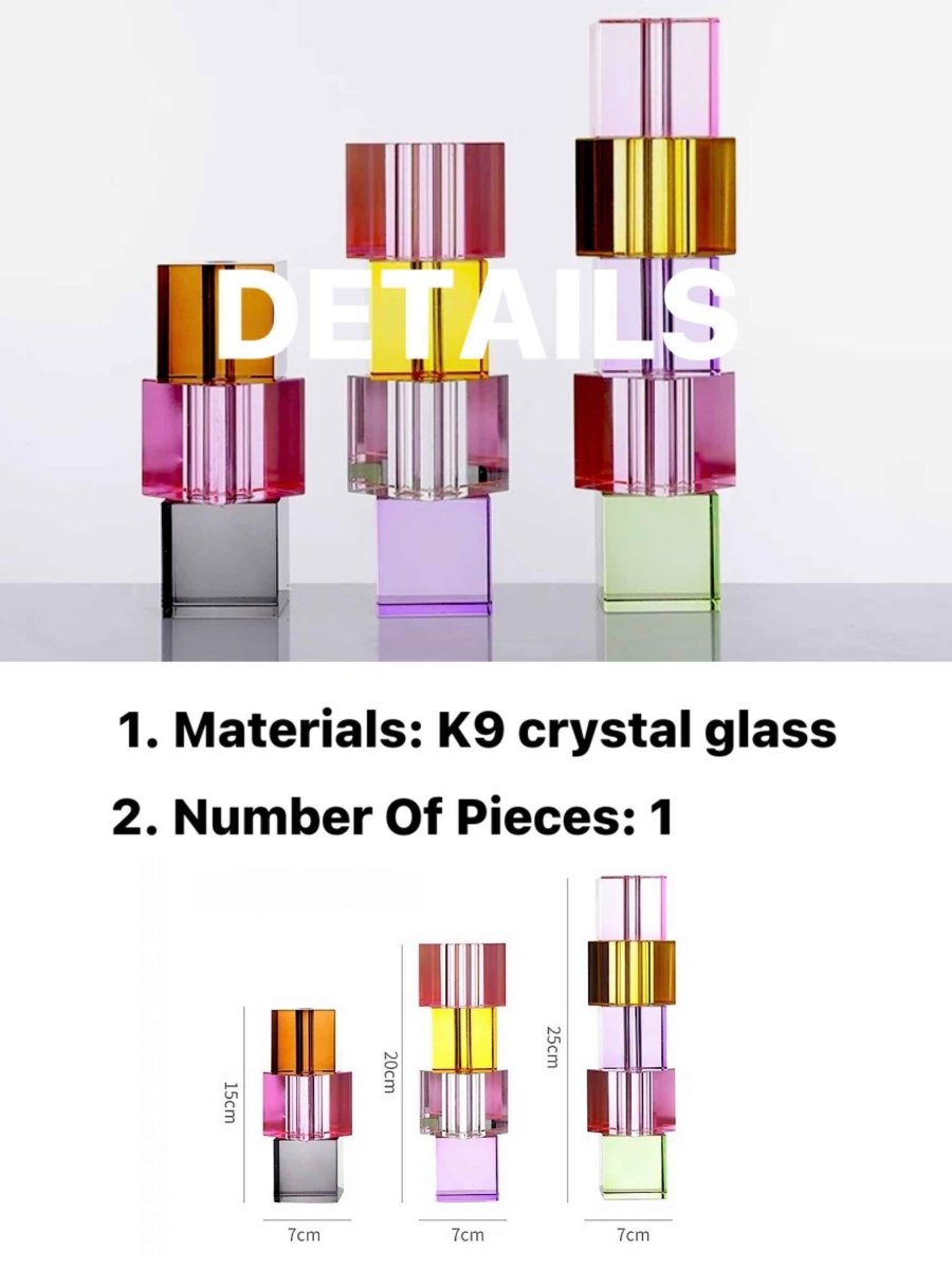 Modern Crystal Cube Bud Vase – Rainbow Dopamine Decorative Centerpiece