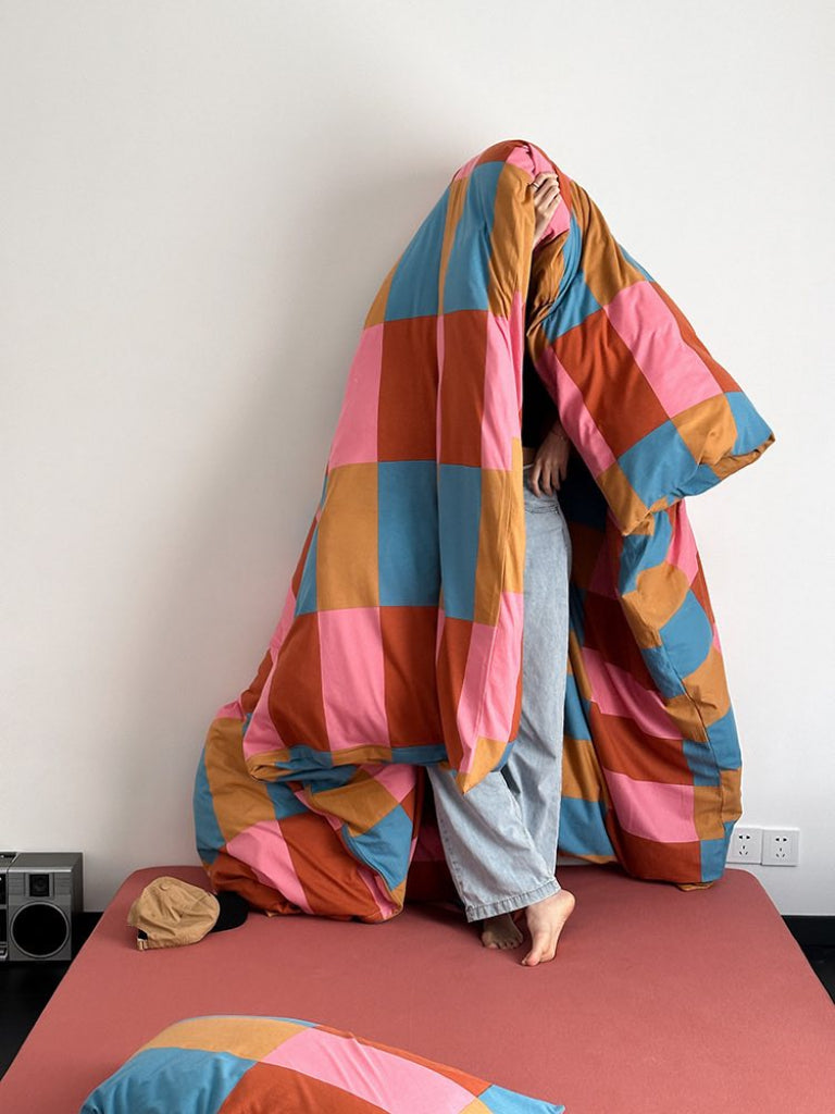 Rainbow Checker Organic Cotton Bedding Set — Queen Size (4 Pcs)