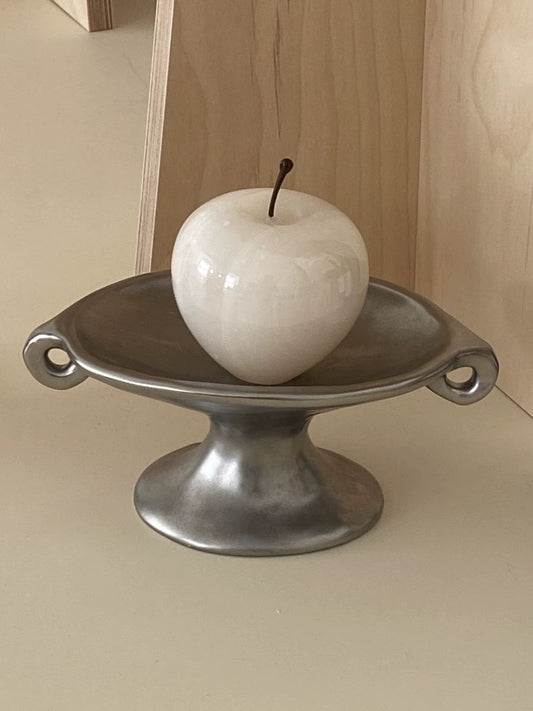 Retro Silver Footed Tray – Handmade Decorative Ceramic Fruit & Accessory Holder
