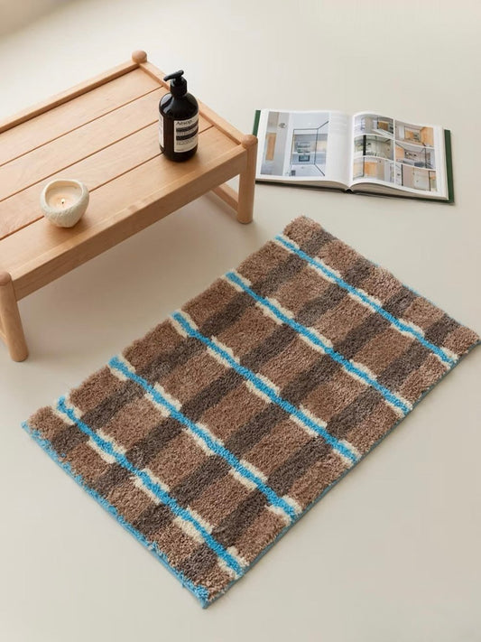 Retro Earthy Tone Checker Bath Rug – Ultra Soft Absorbent Anti-Slip Mat