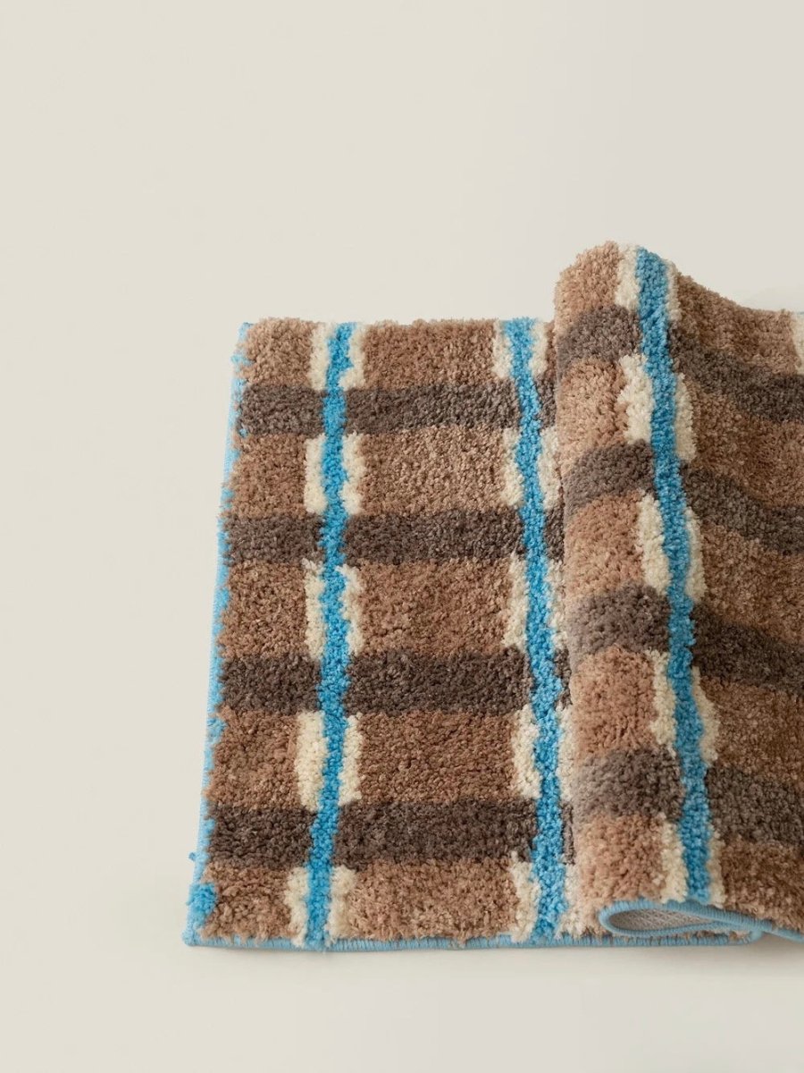 Retro Earthy Tone Checker Bath Rug – Ultra Soft Absorbent Anti-Slip Mat