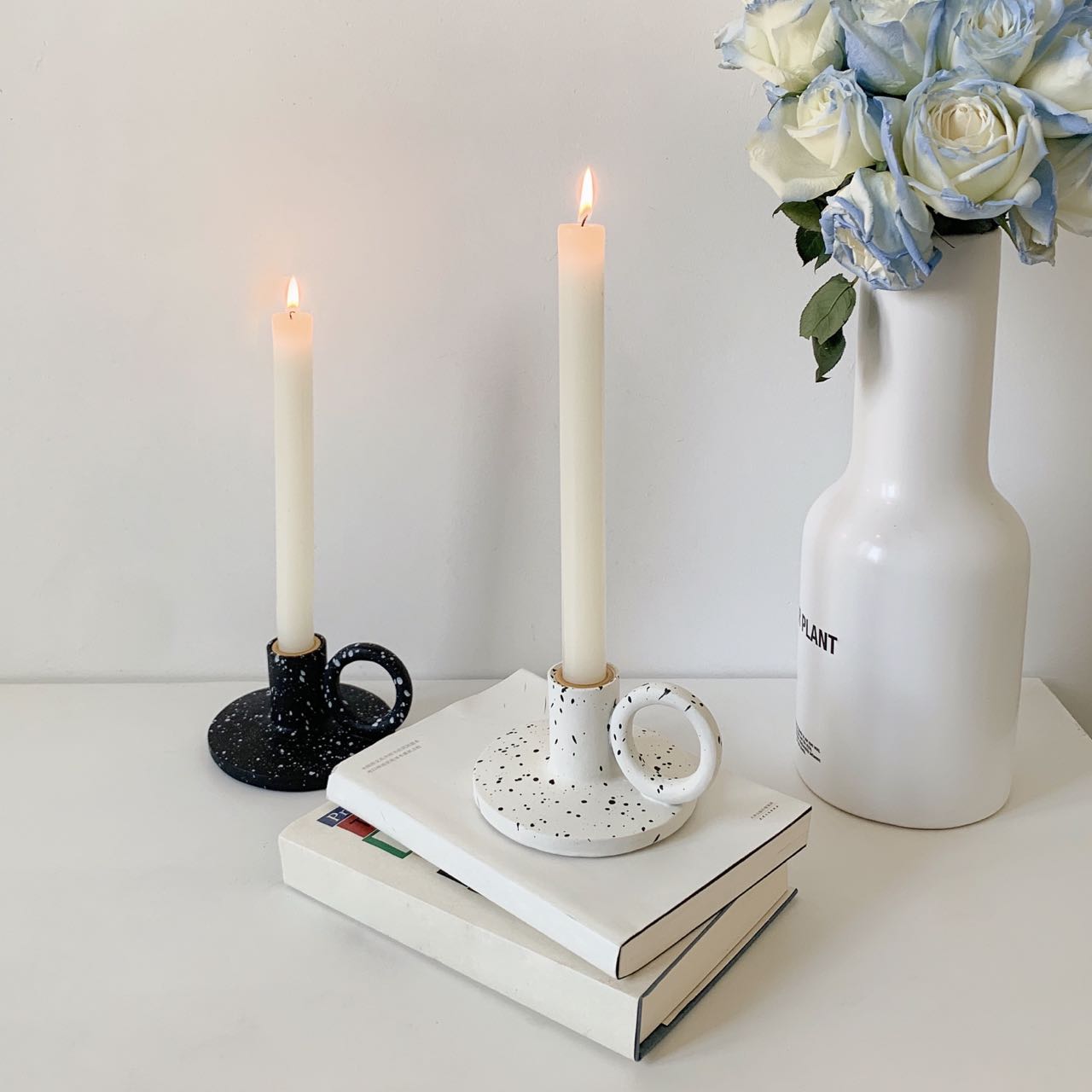Splash-Ink Candle Holder Set — 2pcs Resin Nordic Decor