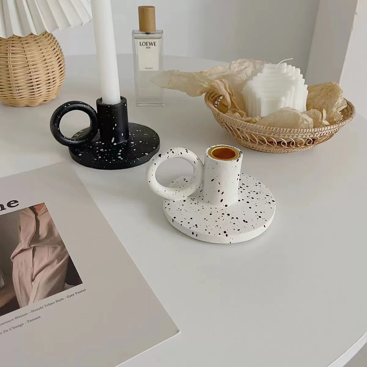Splash-Ink Candle Holder Set — 2pcs Resin Nordic Decor