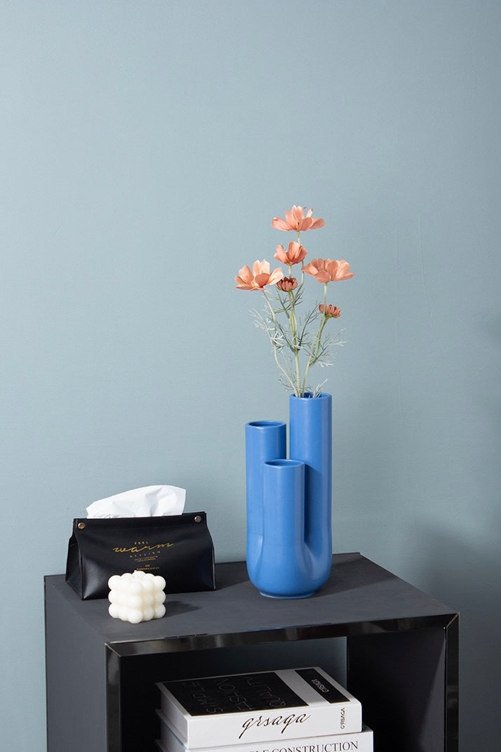 Handmade Funky Memphis Vase – Triple-Stems Ceramic Decorative Vessel