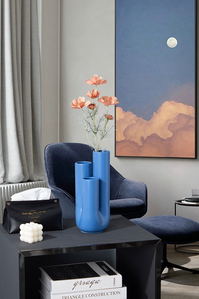 Handmade Funky Memphis Vase – Triple-Stems Ceramic Decorative Vessel