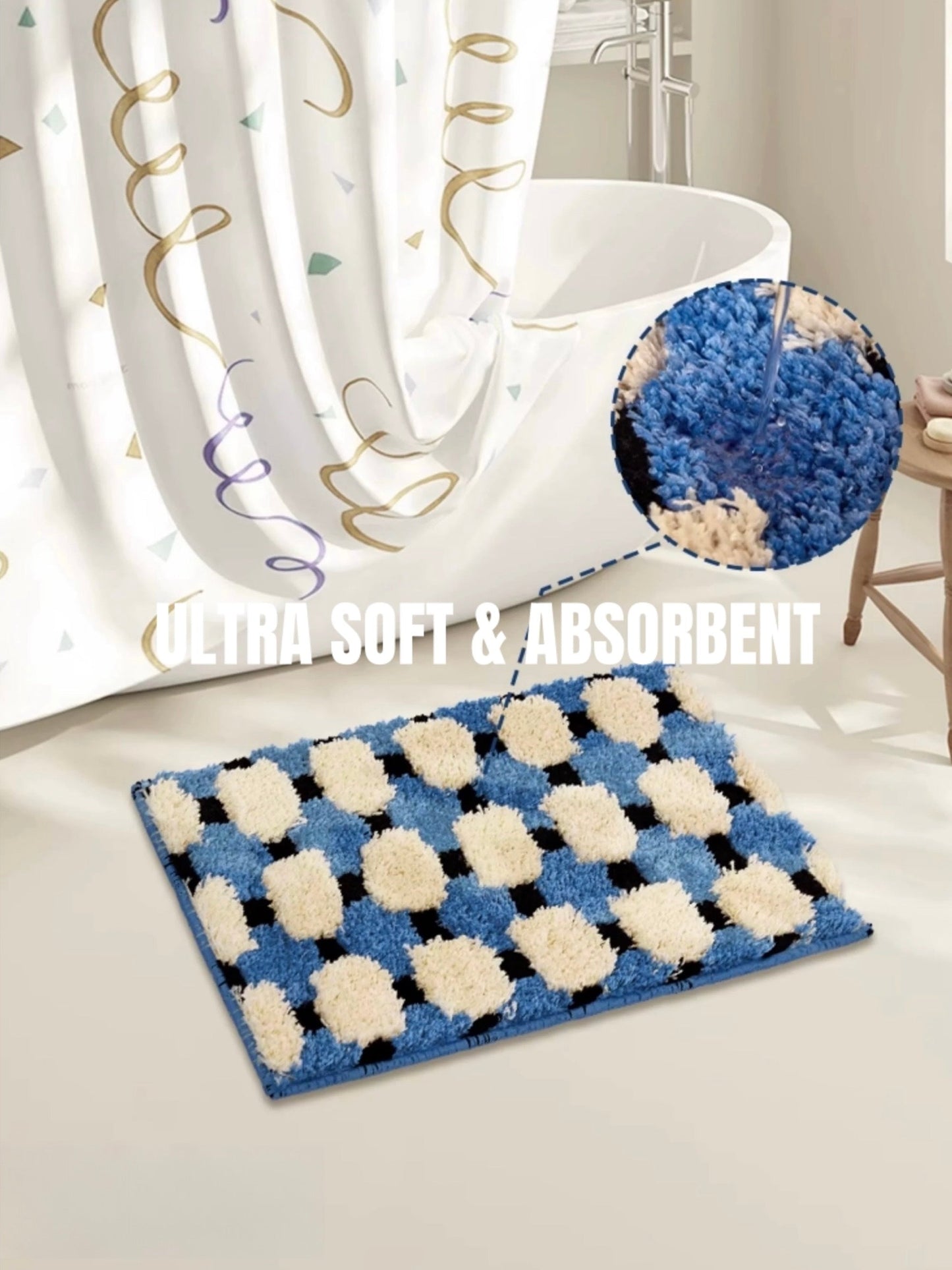Ultra Soft Geometric Bath Rug – Absorbent Anti-Slip Modern Mat
