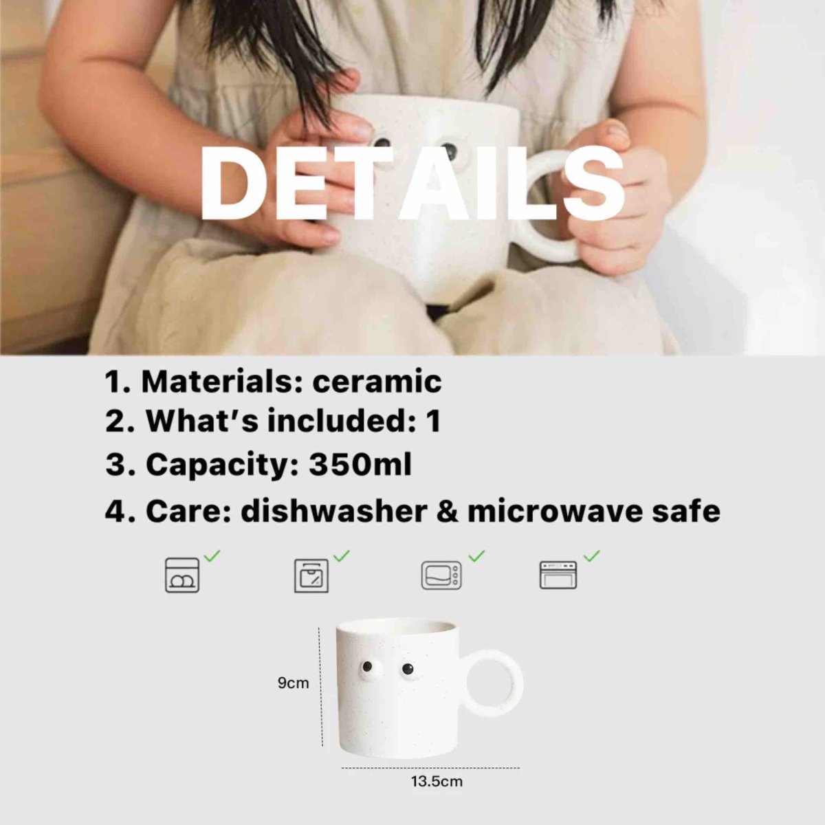 Big Eyes Ceramic Mug – Funny & Cute Handmade Coffee Cup