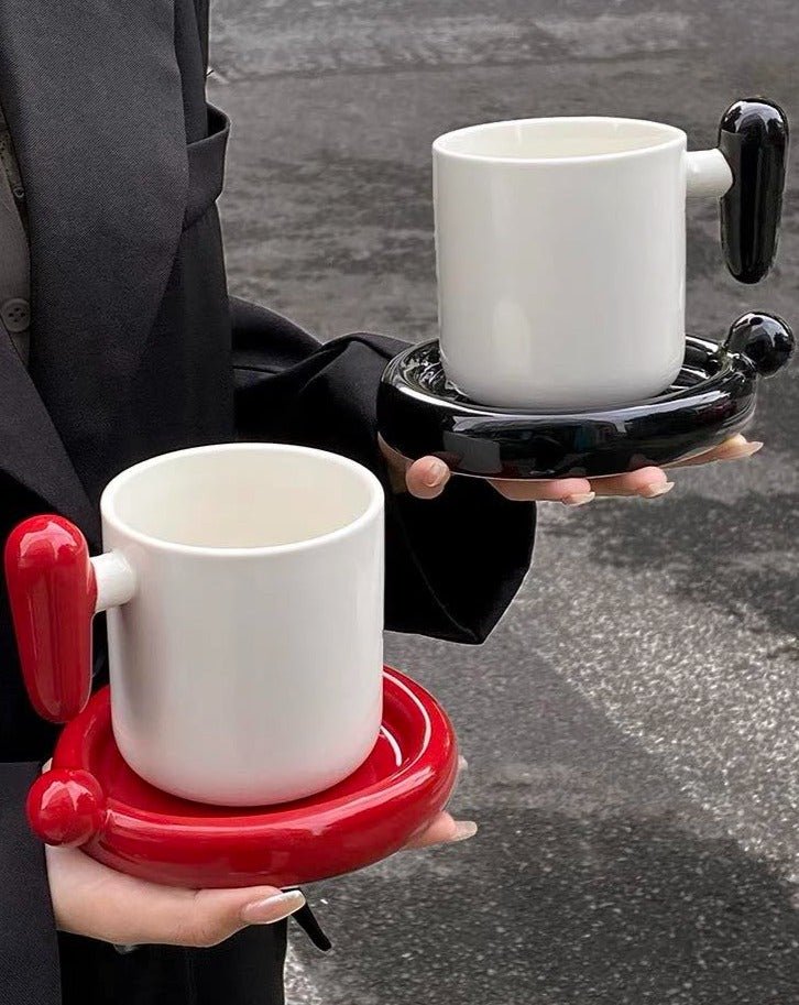 Ceramic Mug & Saucer Set – “!?” Emoji Handle