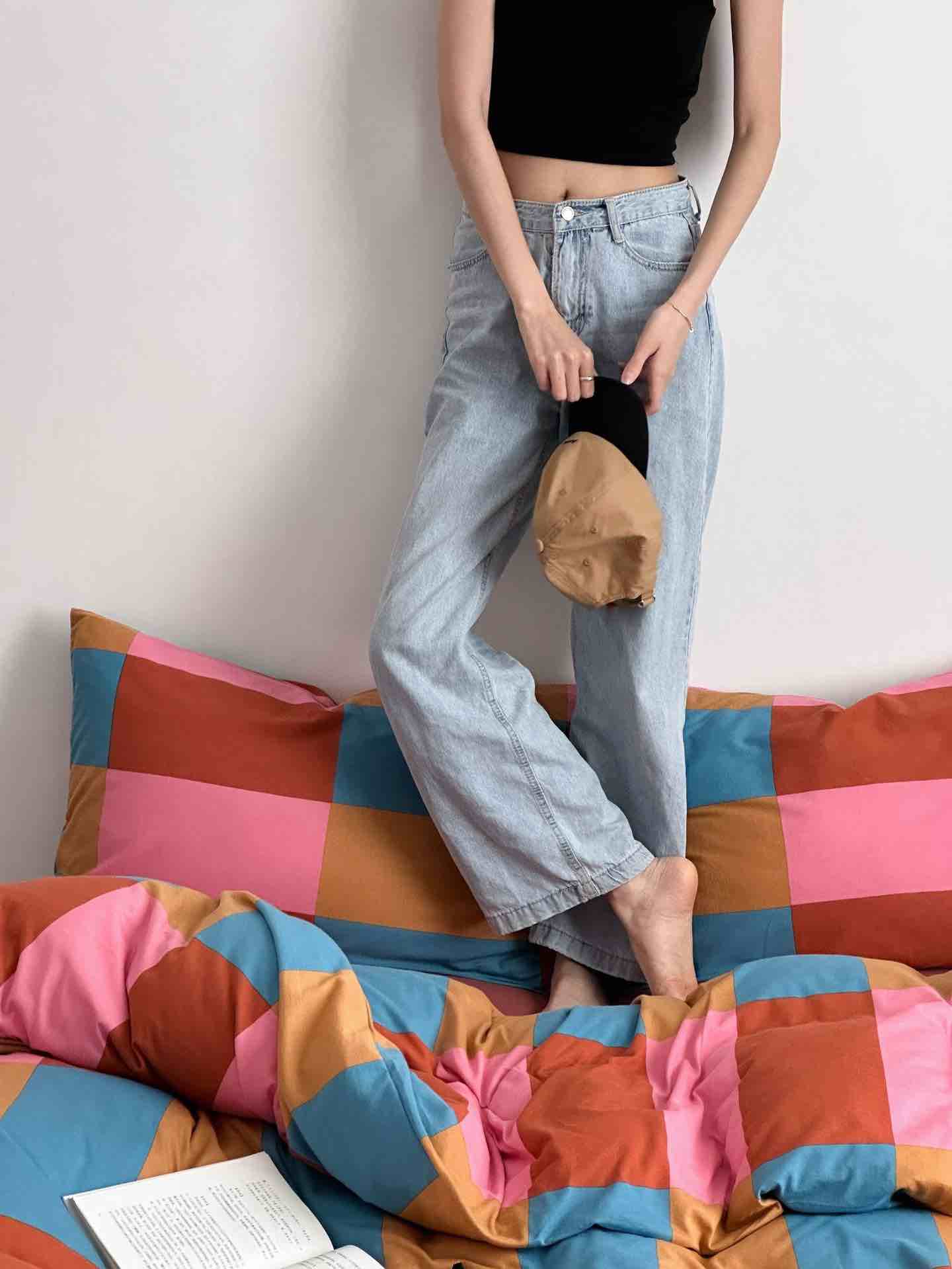 Rainbow Checker Organic Cotton Bedding Set — Queen Size (4 Pcs)