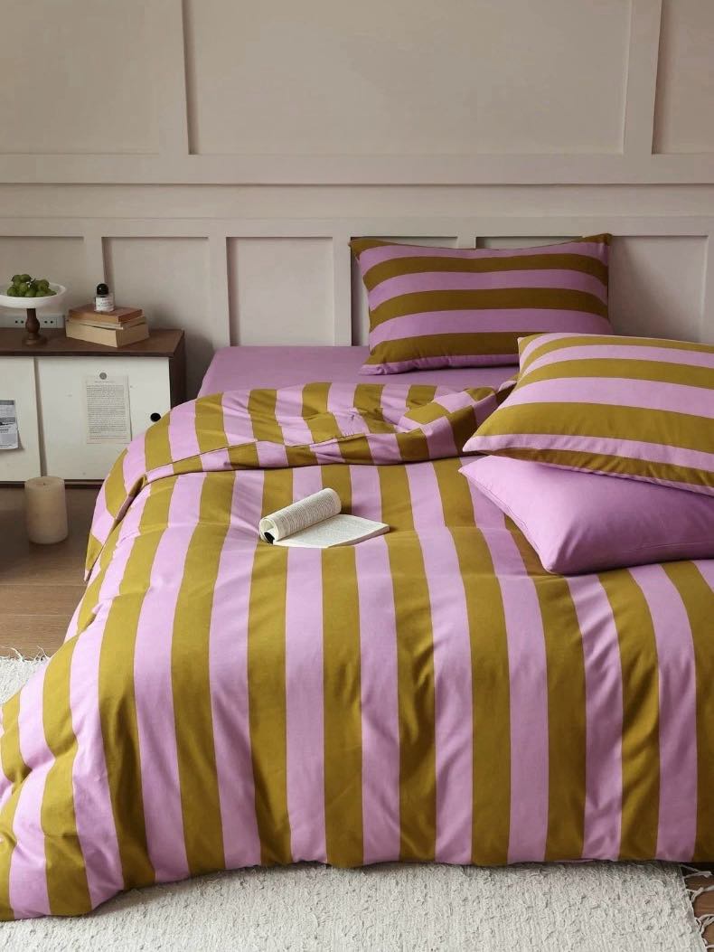 Dopamine Stripe Bedding Set — Queen Size, 3pcs Organic Cotton